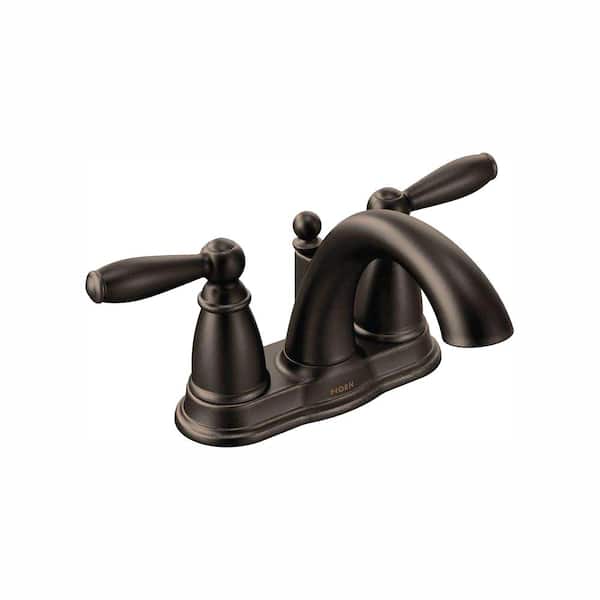 MOEN Brantford 4 in. Centerset 2-Handle Low-Arc Bathroom Faucet in Oil Rubbed Bronze with Metal Drain Assembly 6610ORB