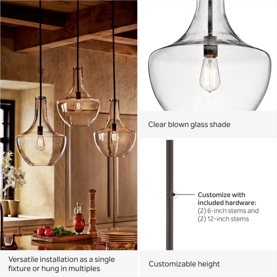 Everly Single Light 14" Wide Pendant with Bell Glass Shade