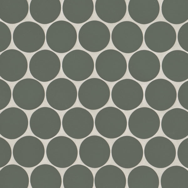 Makoto 2" Round Matte Porcelain Mosaic Tile in Midori Green