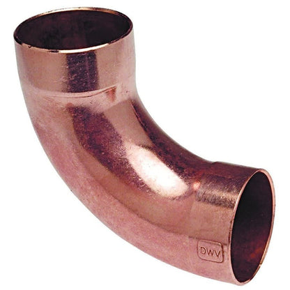 DWV Long Turn 90 deg Elbow, 1-1/2 in, C, Copper