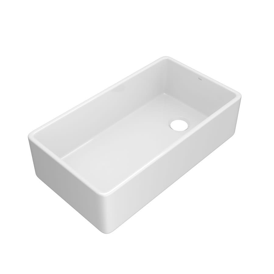 Single Bowl Kitchen Sink, Apron Mount, 36 x 20 in, 9-1/4 in Bowl Depth, Fireclay, White