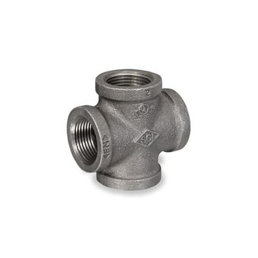 Cross, 1/2 in, FNPT, 150 lb, Malleable Iron, Black