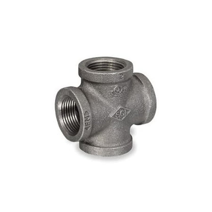 Cross, 1/2 in, FNPT, 150 lb, Malleable Iron, Black