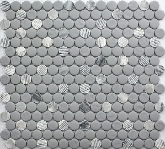 GRAY GRANITE PENNY ROUND 12X12 MOSAIC