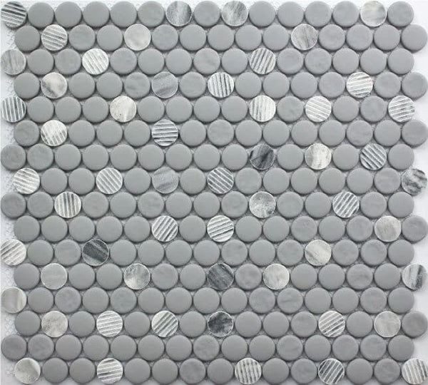 GRAY GRANITE PENNY ROUND 12X12 MOSAIC