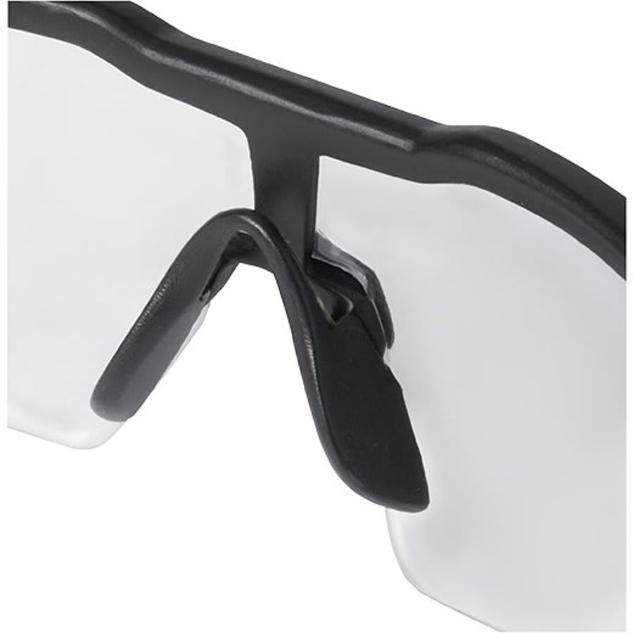 Safety Glasses, Black/Red Frame, Clear Lenses