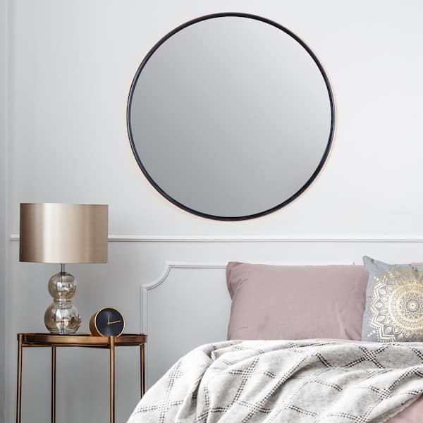 30 in. x 30 in. Modern Round Framed Adelina Black Circular Accent Mirror