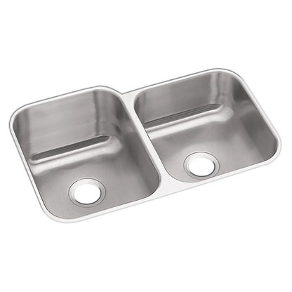 Dayton® Double Bowl Kitchen Sink, Under Mount, 31-3/4 x 20-1/2 in, Bowl Depths: 10 in Left, 8 in Right, 18 ga Radiant Satin Steel, Stainless