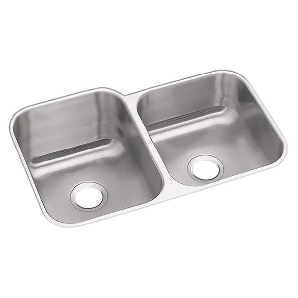 Dayton® Double Bowl Kitchen Sink, Under Mount, 31-3/4 x 20-1/2 in, Bowl Depths: 10 in Left, 8 in Right, 18 ga Radiant Satin Steel, Stainless