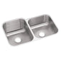 Dayton® Double Bowl Kitchen Sink, Under Mount, 31-3/4 x 20-1/2 in, Bowl Depths: 10 in Left, 8 in Right, 18 ga Radiant Satin Steel, Stainless