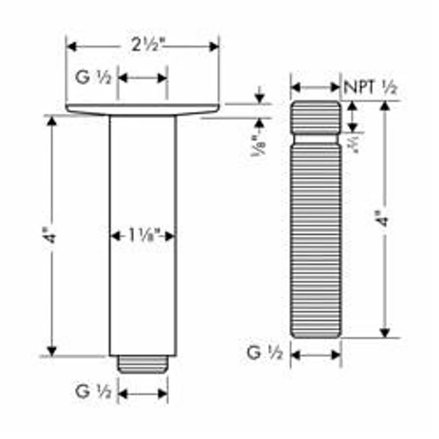 Extension Pipe, 1/2 in, NPT, For Use With Ceiling Mount Showerhead, Polished Chrome