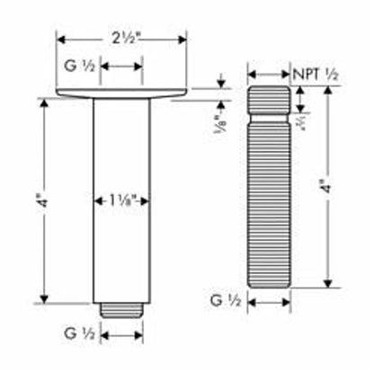 Extension Pipe, 1/2 in, NPT, For Use With Ceiling Mount Showerhead, Brushed Nickel