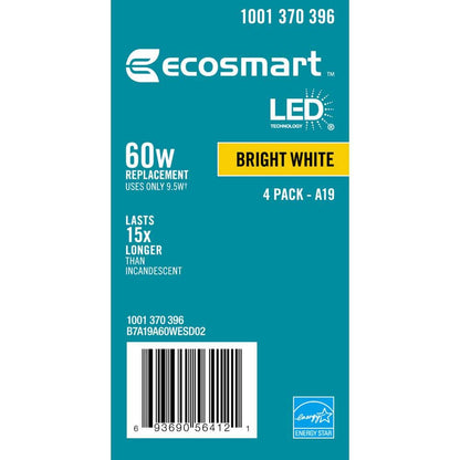 EcoSmart 60-Watt Equivalent A19 Dimmable Energy Star LED Light Bulb in Bright White (8-Pack)