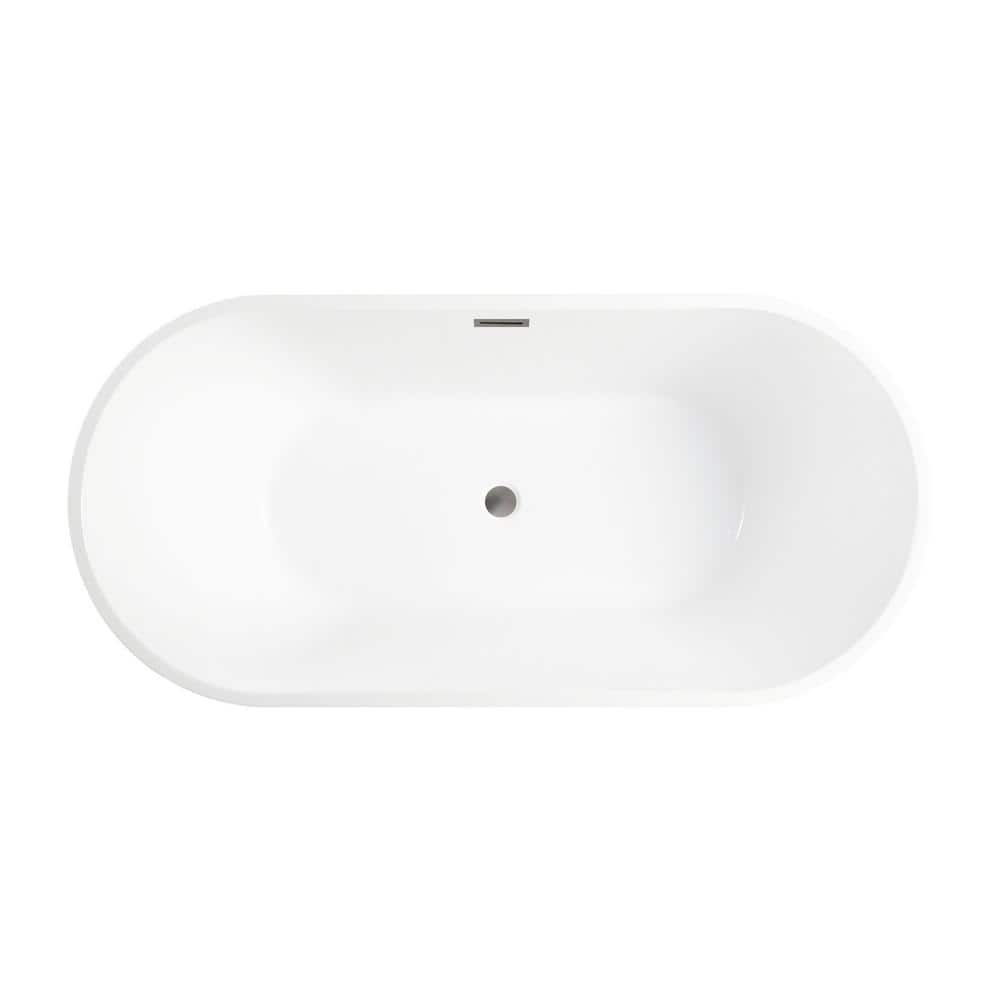 Bordeaux 54 in. Acrylic Flatbottom Freestanding Bathtub in White/Brushed Nickel