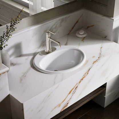 Farmington 19-1/4" Oval Cast Iron Drop In Bathroom Sink with Overflow and Single Faucet Hole