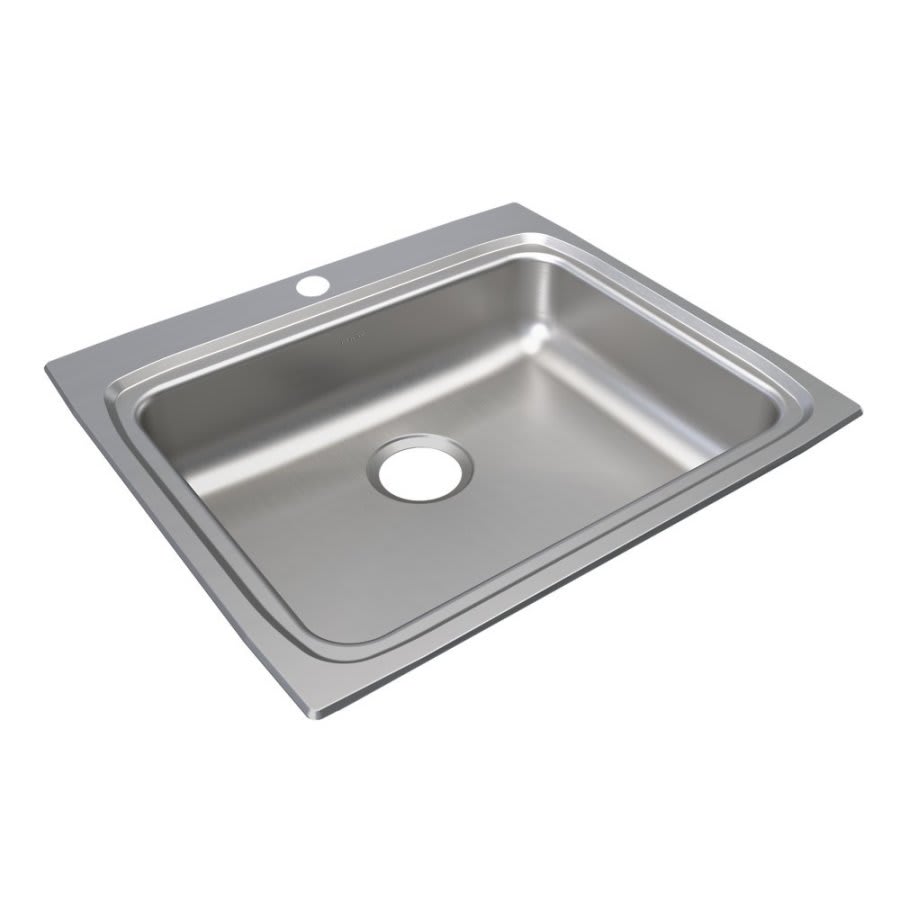 Lustertone™ Classic Single Bowl Kitchen Sink, Top Mount, ADA, 25 x 22 in, 5-1/8 in Bowl Depth, 1-Hole, 18 ga Lustrous Satin Steel, Stainless
