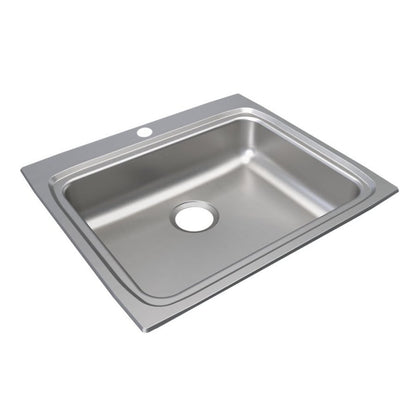 Lustertone™ Classic Single Bowl Kitchen Sink, Top Mount, ADA, 25 x 22 in, 5-1/8 in Bowl Depth, 1-Hole, 18 ga Lustrous Satin Steel, Stainless