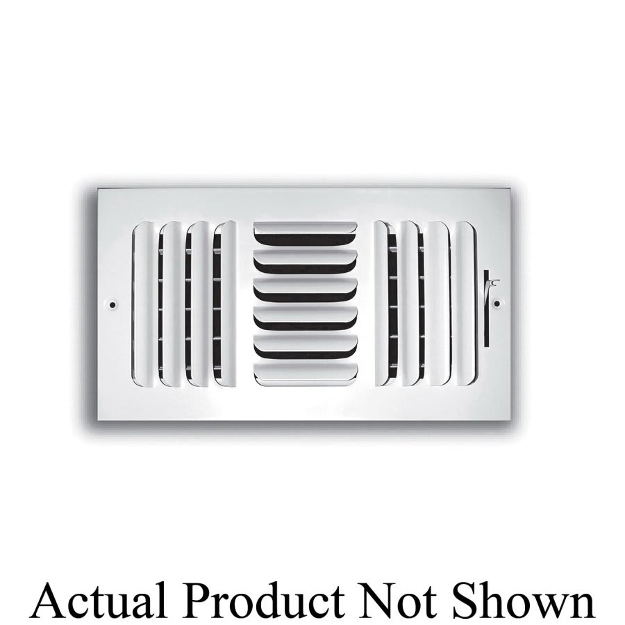 3-Way Curved Blade Supply Register, 10 x 6 in, Horizontal Blades, 7/8 in Spacing, Multi Shutter Damper, Steel, White