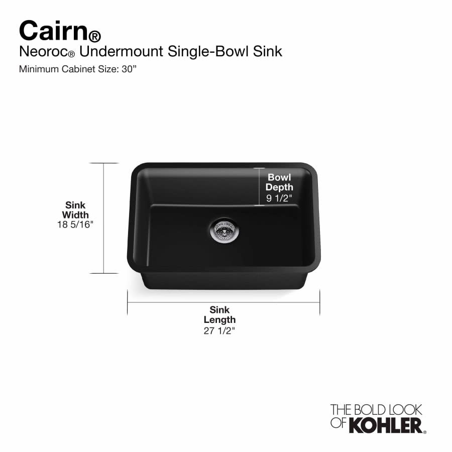 Cairn 27-1/2" Undermount Single Bowl Neoroc Granite Composite Kitchen Sink with Bottom Sink Rack