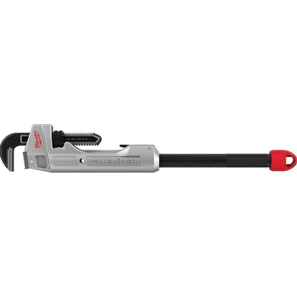 CHEATER™ Adaptable Pipe Wrench, 11 in, or 18 to 24 in Pipe, 17.13 in OAL, Overbite Jaw, Red/Silver Aluminum Handle
