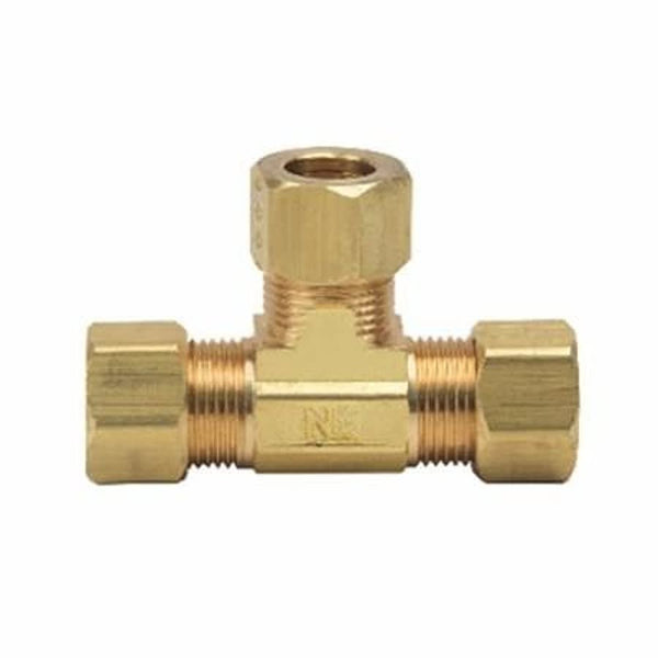 Tee, 3/8 in, Comp, Brass, Rough Brass, Domestic