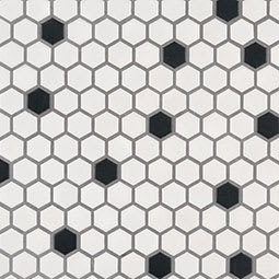 BLACK AND WHITE 1" HEXAGON MATTE