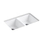 Deerfield® Double Bowl Kitchen Sink, Under Mount, 33 x 22 in, 9 in Bowl Depth, 5-Hole, Cast Iron, White