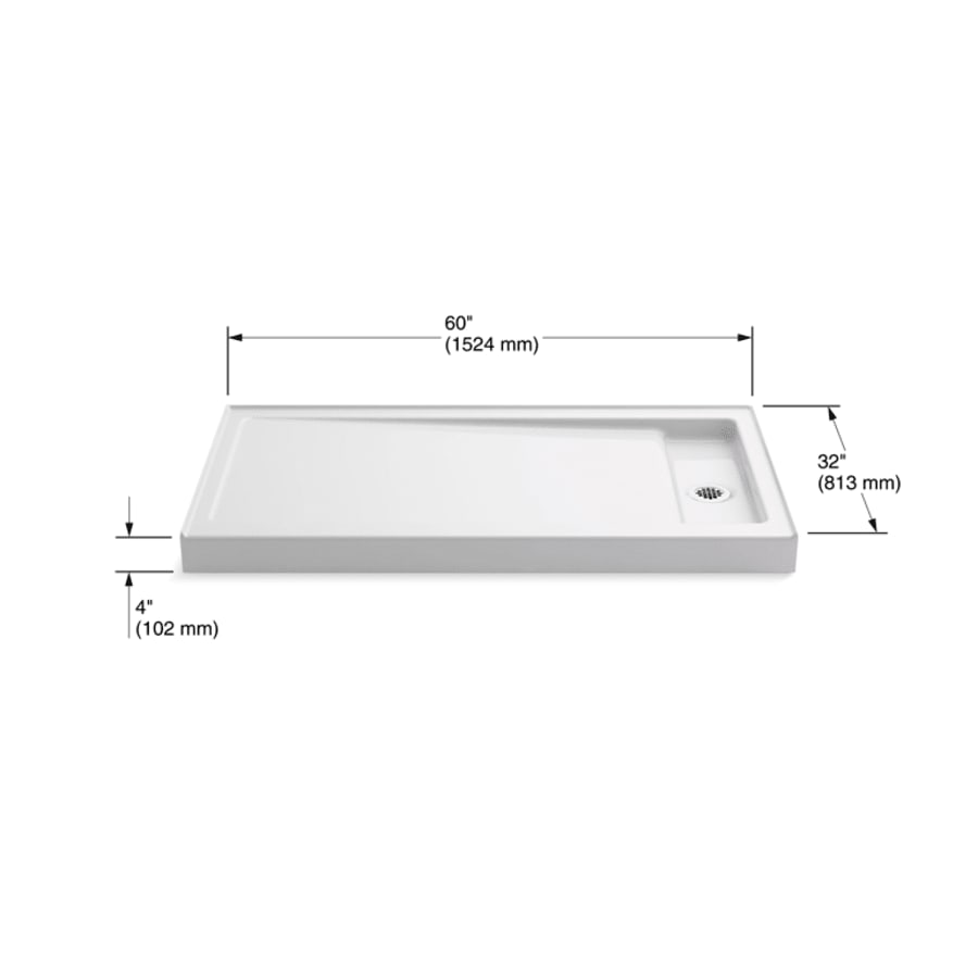 Bellwether 60" x 32" Single Threshold Shower Base with Recessed Center Right Drain