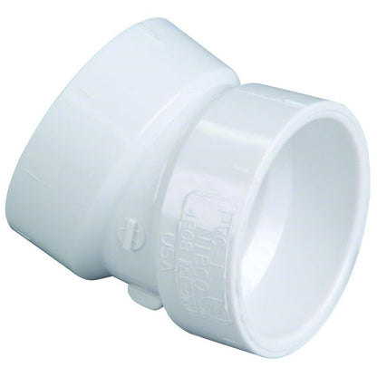 22.5 deg Elbow, 4 in, Hub, DWV, PVC