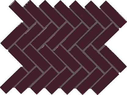 Color Wheel Mosaic Plum Crazy Herringbone 1X3 Glossy