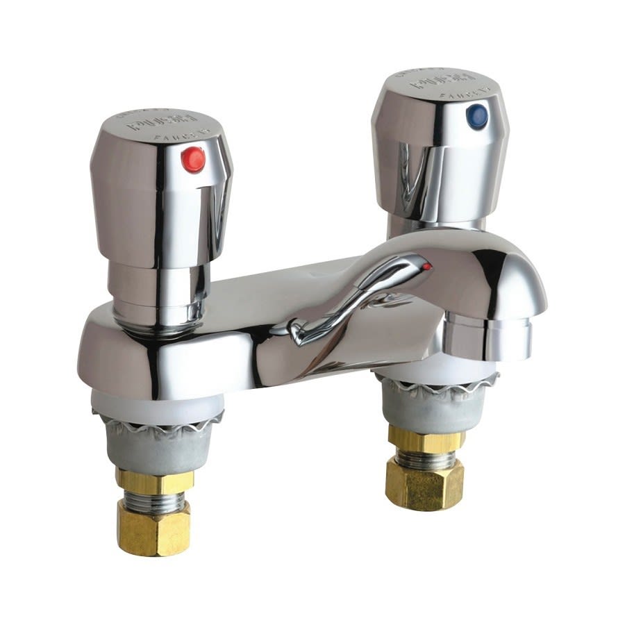 Metering Lavatory Faucet, ADA, 2 Handle, 2-Hole, 0.5 gpm, Polished Chrome