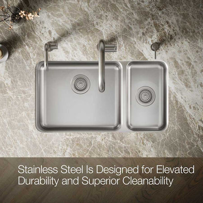 Undertone 32" Double Basin Under-Mount 18-Gauge Stainless Steel Kitchen Sink with SilentShield