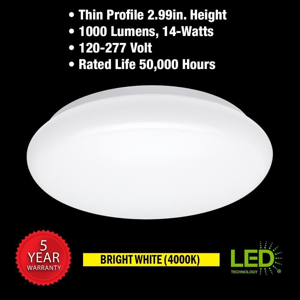 12 in. Round LED Flush Mount Ceiling Light 1000 Lumens Closet Bathroom Lighting Hallway 120-277 Volt 4000K Bright White