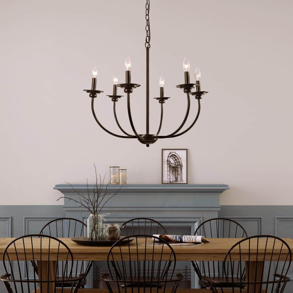 Black Farmhouse Candle Chandelier Light Luraca 6-Light Modern Traditional Chandelier Kitchen Island Pendant Lighting