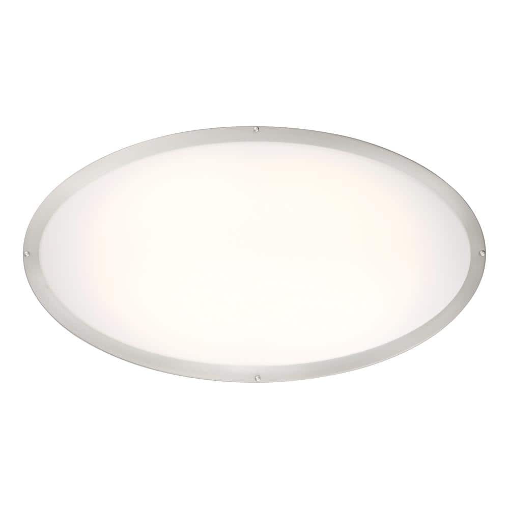 DC Series 32 in. 1-Light Modern Brushed Nickel Selectable Dimmable LED Oval Flush Mount with White Acrylic Shade