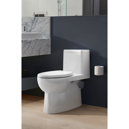 Reach 1.28 GPF One-Piece Compact Elongated Chair Height Toilet with Skirted Trapway and Left Hand Trip Lever - Seat Included