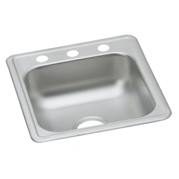 Dayton® Single Bowl Bar Sink, Top Mount, ADA, 19 17 x 19 in, 6 in Bowl Depth, 3-Hole, 22 ga Satin Steel, Stainless