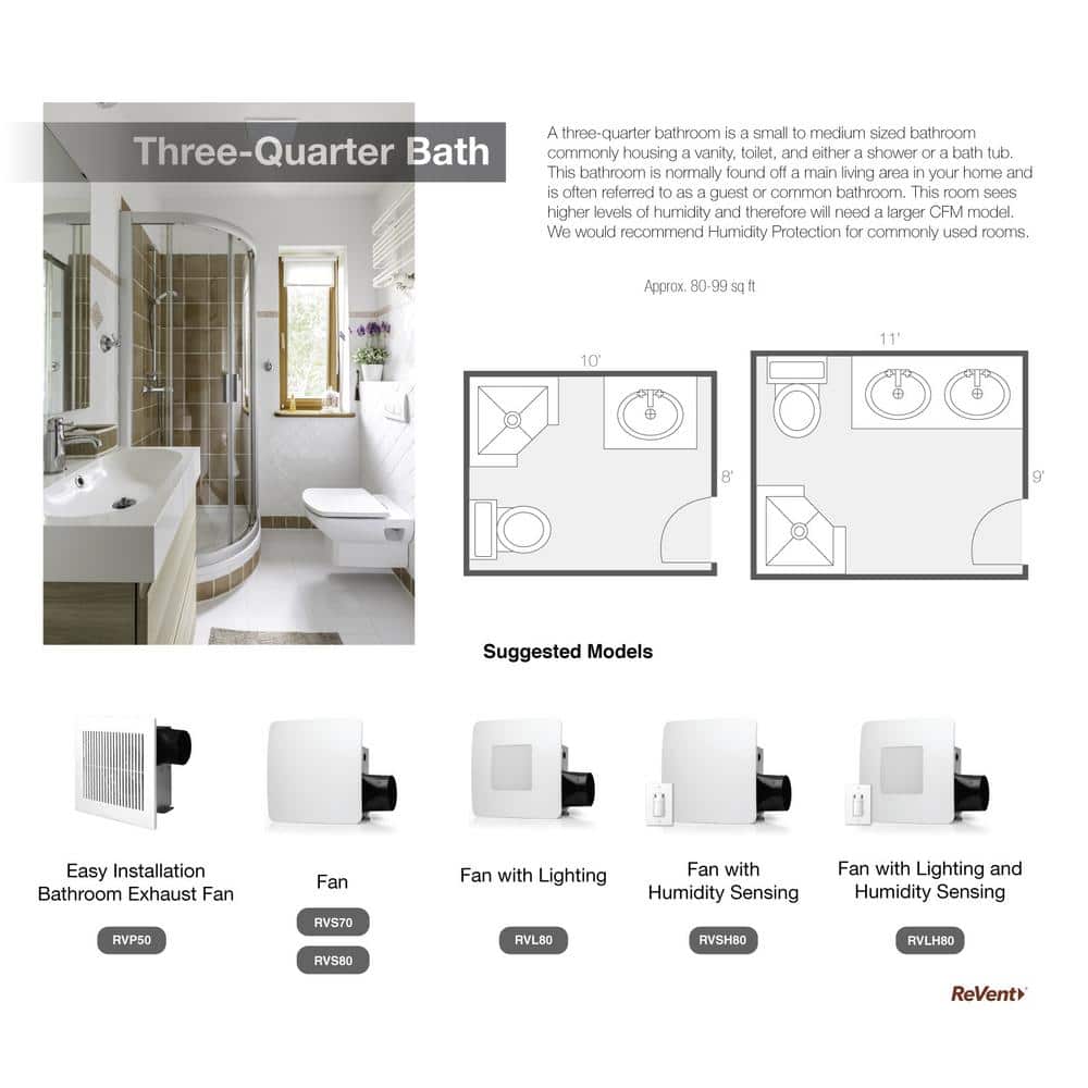 80 CFM Ceiling/Wall Mount Easy Roomside Installation Bathroom/Bath Exhaust Fan with Adjustable LED Lighting, ENERGY STAR
