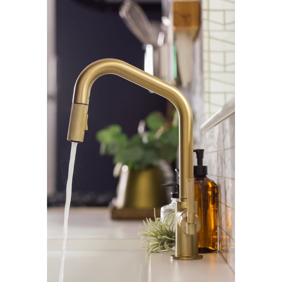 Litze Single Handle Angled Spout Pull Down Kitchen Faucet with Knurled Handle - Limited Lifetime Warranty