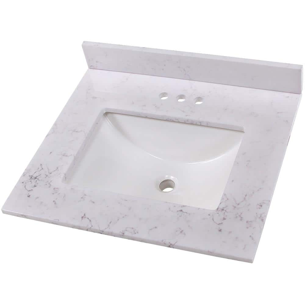 25 in. W x 22 in. D Cultured Marble White Rectangular Single Sink Vanity Top in Pulsar