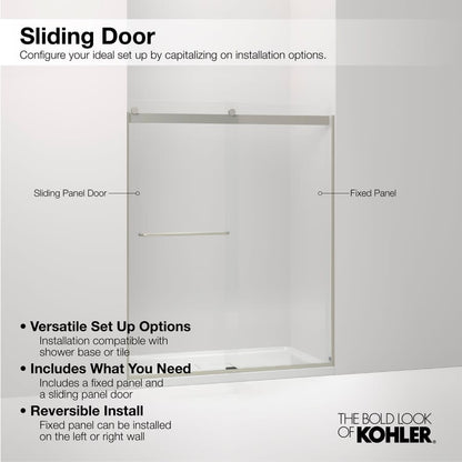 Elate 70-1/2" High x 53-5/8" Wide Sliding Framed Shower Door with Clear Decorative Grid Glass