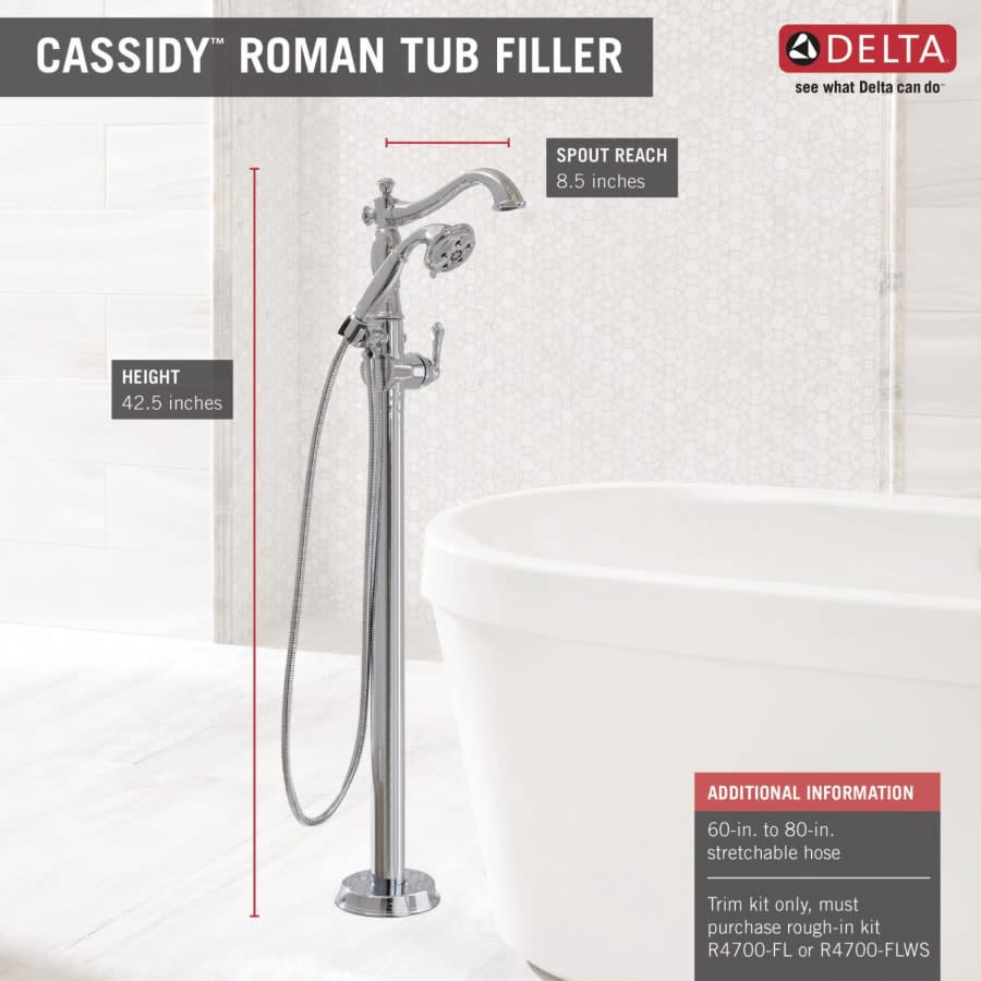 Cassidy Floor Mounted Tub Filler with Integrated Diverter and Hand Shower - Less Rough In