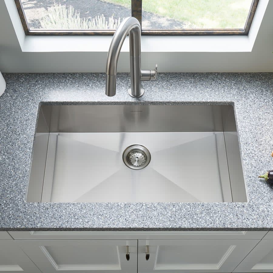 Edgewater 33" Single Basin Stainless Steel Kitchen Sink for Drop In or Undermount Installations with Single Faucet Hole - Drain Included