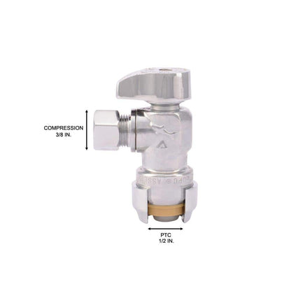 SharkBite 1/2 in. Push-to-Connect x 3/8 in. O.D. Compression Chrome-Plated Brass Quarter-Turn Angle Stop Valve