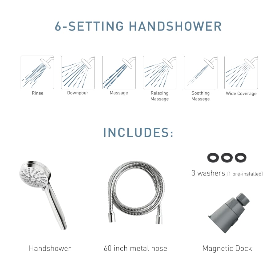 Engage 6-Function 1.75 GPM Hand Shower with Magnetix Technology - Includes Hose and Holding Bracket