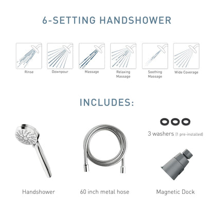 Engage 6-Function 1.75 GPM Hand Shower with Magnetix Technology - Includes Hose and Holding Bracket