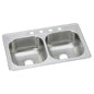 Dayton® Double Bowl Kitchen Sink, Top Mount, 33 x 22 in, 7-7/8 in Bowl Depth, 4-Hole, 20 ga Elite Satin Steel, Stainless