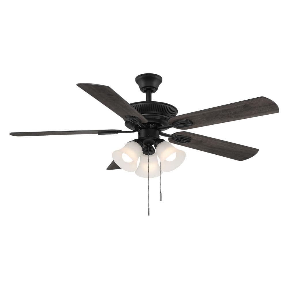 Glendale III 52 in. LED Indoor Matte Black Ceiling Fan with Light and Pull Chains