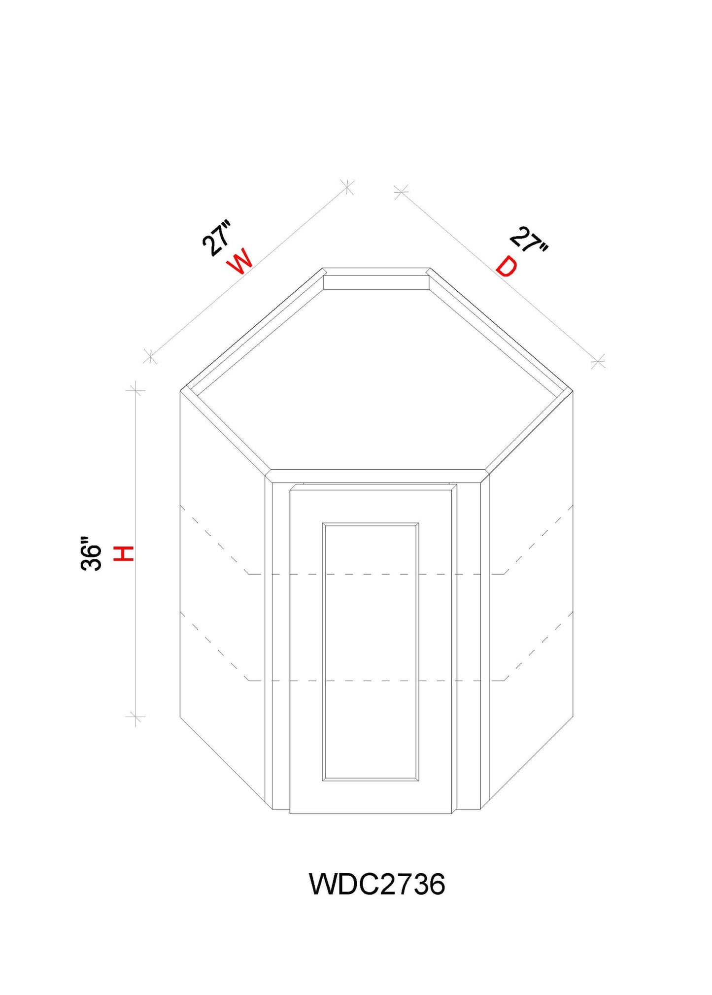 Wall Diagonal Corner Cabinet - 27"W x 36"H x 12"D