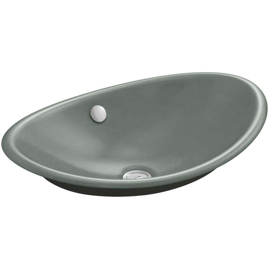 Iron Plains 20-3/4"L Cast Iron Drop-In Semi-Vessel Sink with Overflow and Black Painted Underside